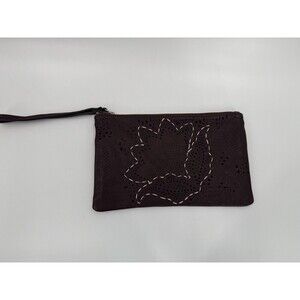 Roberto Pancani Brown Cut Out Floral Clutch Genuine Leather Firenze Italy Made